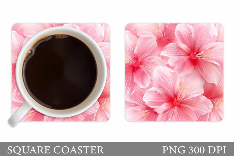 Flowers Square Coaster Sublimation. Flowers Coaster Design