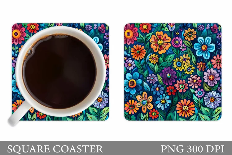 Flowers Square Coaster Sublimation. Flowers Coaster Design