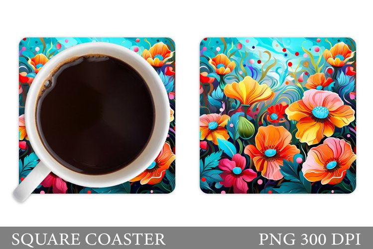 Flowers Square Coaster Sublimation. Flowers Coaster Design