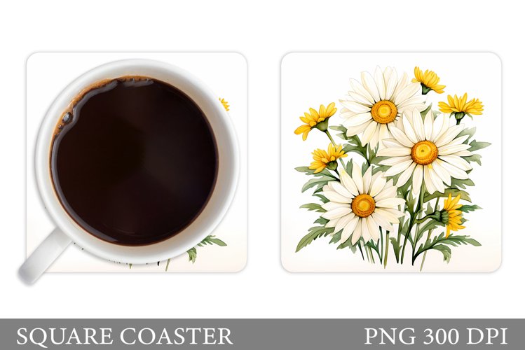 Flowers Square Coaster. Daisy Flowers Coaster Design