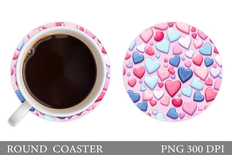 Hearts Coaster Sublimation. Valentines Round Coaster Design