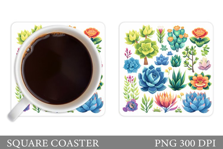 Succulents Coaster Sublimation. Plants Coaster Design