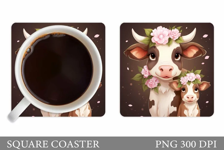Cow Mother's Day Coaster. Cute Cow Coaster Design