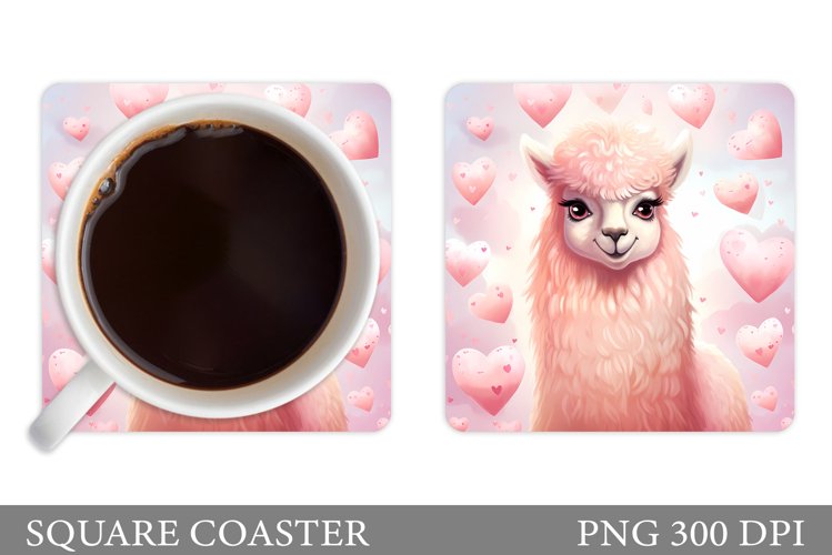 Valentines Lama Coaster. Valentines Square Coaster Design