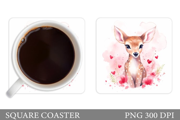Cute Deer Square Coaster. Valentines Deer Coaster Design example image 1