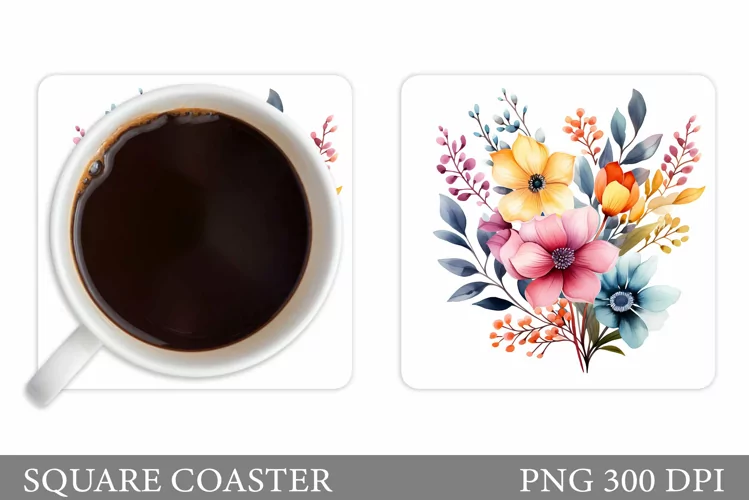 Flowers Coaster Sublimation. Floral Coaster Design