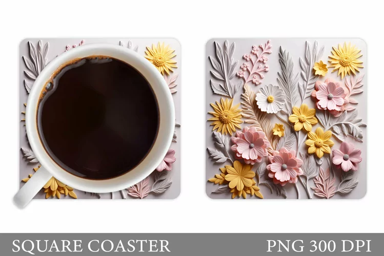 3D Flowers Coaster Design. 3D Daisy Flowers Coaster