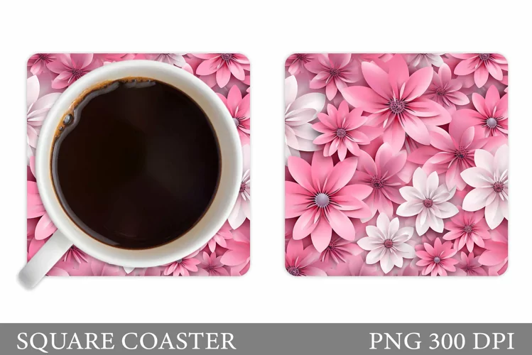 Flowers Square Coaster Sublimation. Flowers Coaster Design