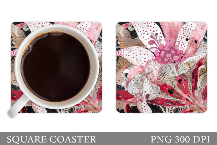 Flowers Square Coaster Sublimation. Flowers Coaster Design