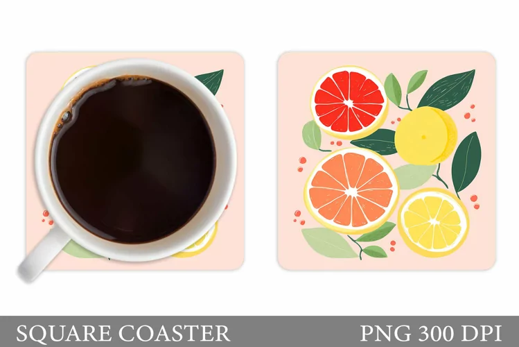 Fruits Coaster Sublimation. Citrus Coaster Design