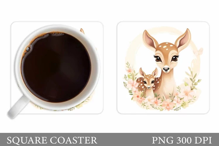 Cute Deer Mother's Day Coaster. Deer Coaster Sublimation