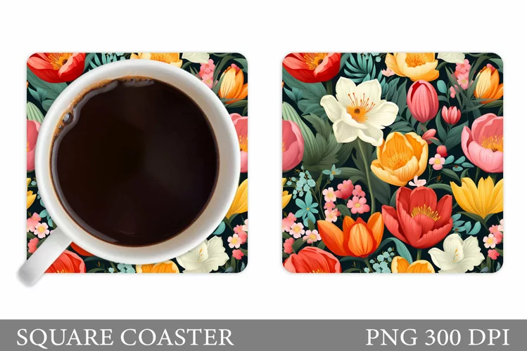 Flowers Coaster Design. Square Coaster Flowers