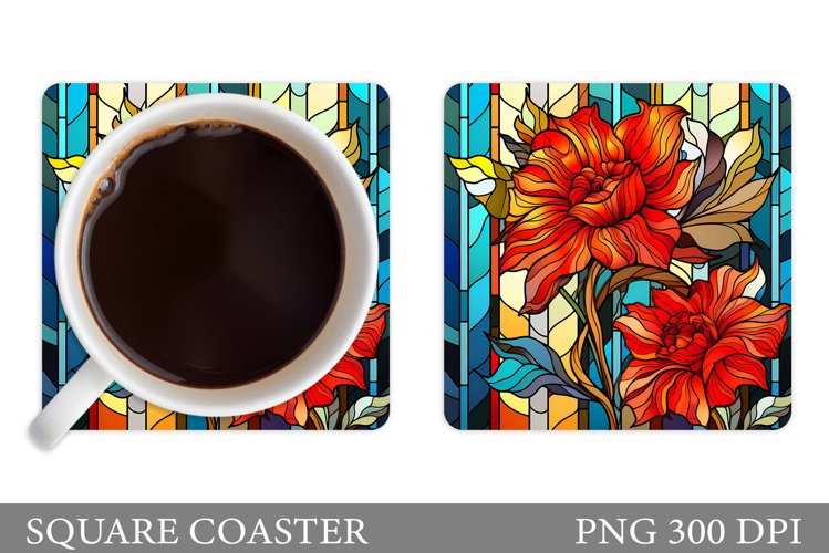 Flowers Square Coaster Sublimation. Flowers Coaster Design