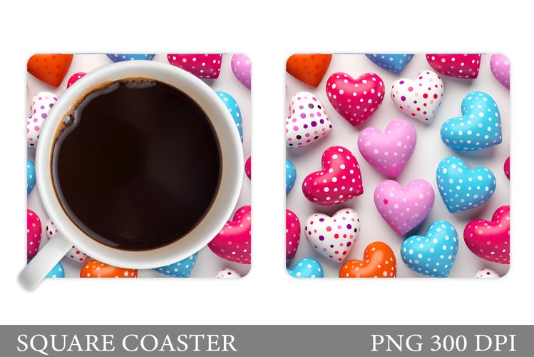 3D Hearts Coaster Sublimation. Hearts Square Coaster Design