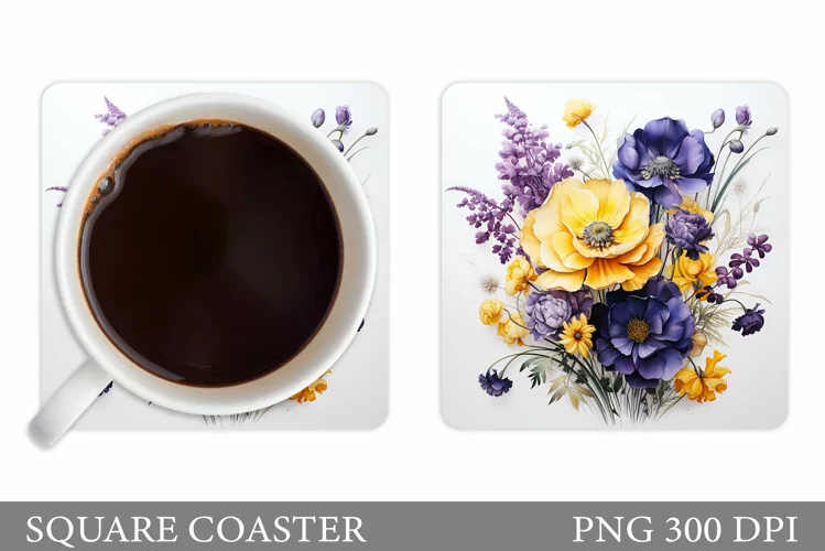 Flowers Square Coaster Sublimation. Flowers Coaster Design