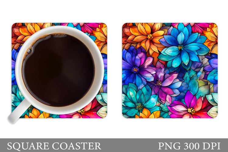 Flowers Square Coaster Sublimation. Flowers Coaster Design