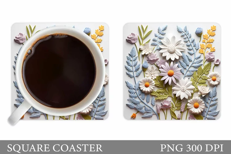Wildflowers Coaster Design. 3D Flowers Coaster Sublimation