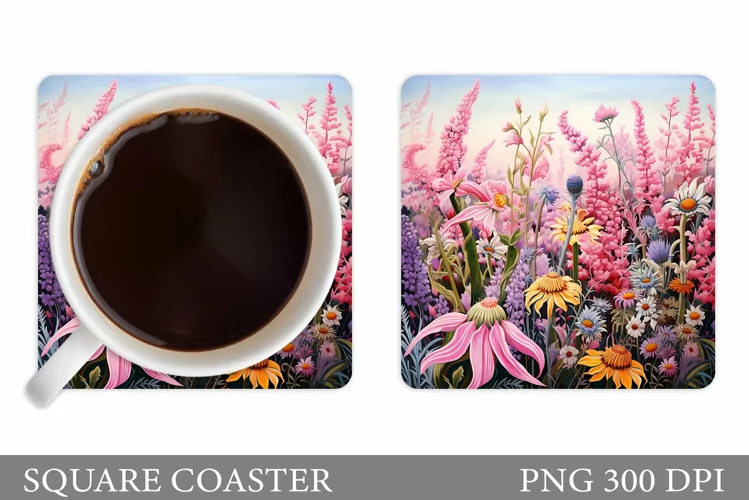 Flowers Square Coaster. 3D Flowers Coaster Sublimation