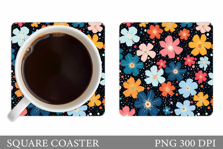 Daisy Flowers Coaster Design. Floral Coaster Sublimation