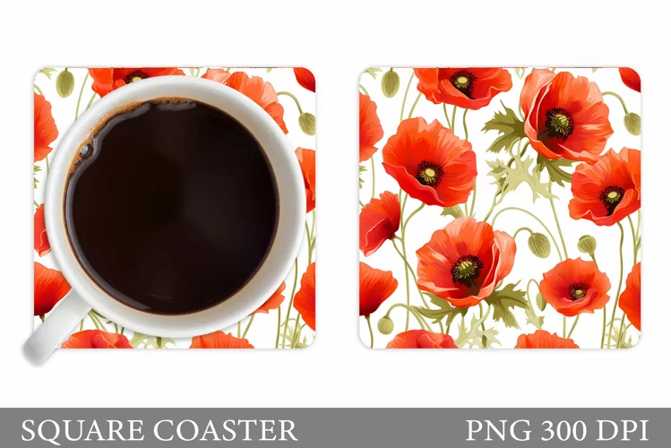 Flowers Coaster Design. Poppies Coaster Sublimation