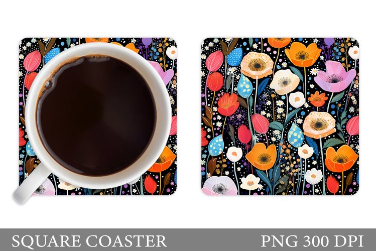 Flowers Square Coaster Sublimation. Flowers Coaster Design