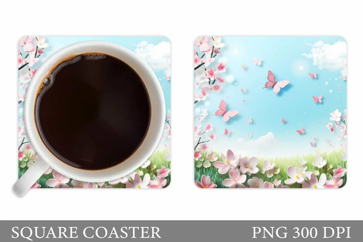 Floral Coaster Sublimation. Butterflies Coaster Design