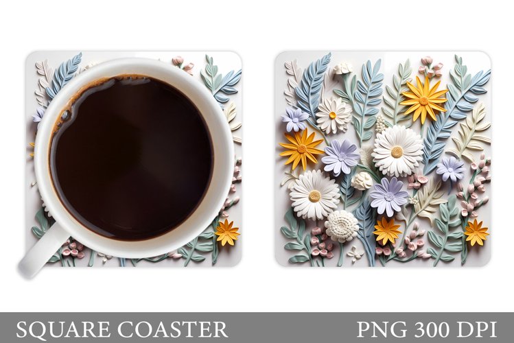 Daisy Flowers Coaster Design. 3D Wildflowers Coaster example image 1