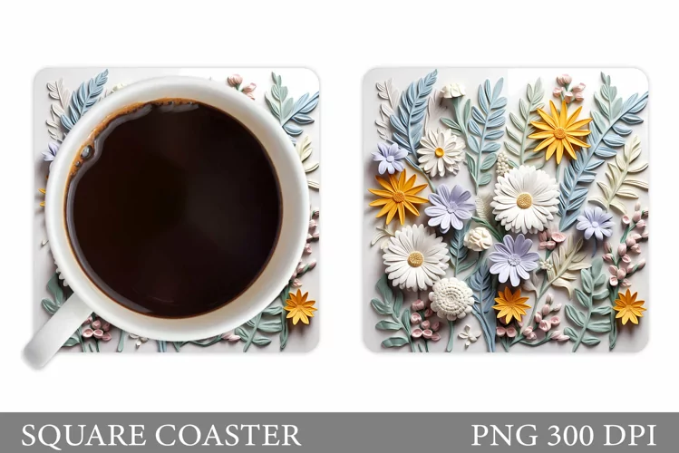 Daisy Flowers Coaster Design. 3D Wildflowers Coaster