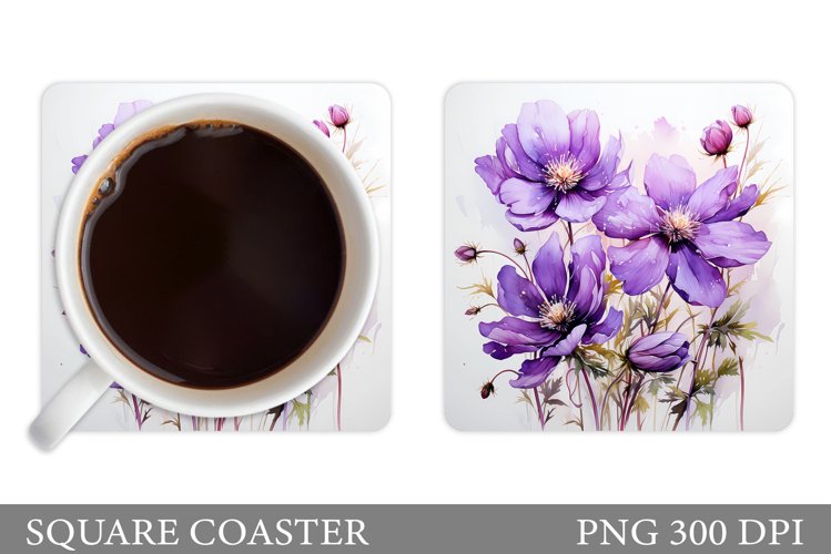 Flowers Square Coaster Sublimation. Flowers Coaster Design