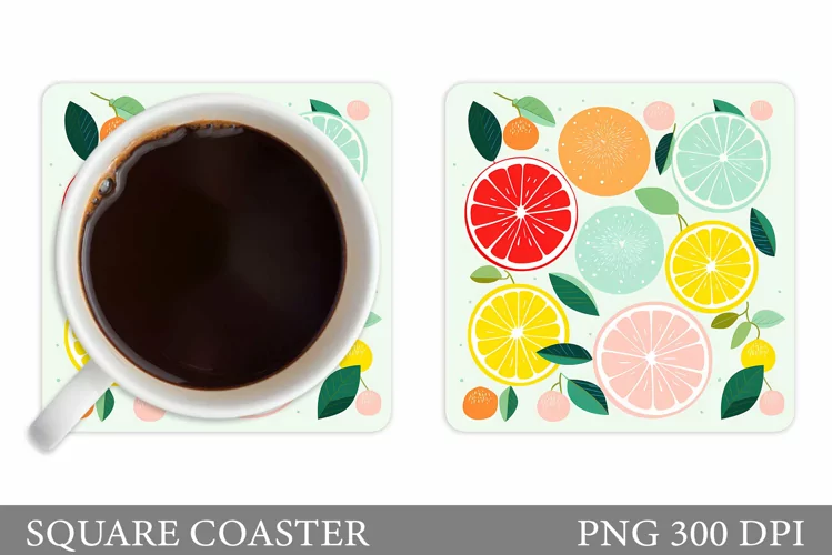 Fruits Coaster Sublimation. Square Coaster Citrus