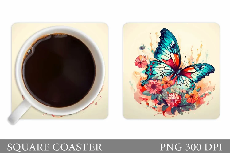 Butterfly Coaster Design. Floral Coaster Sublimation
