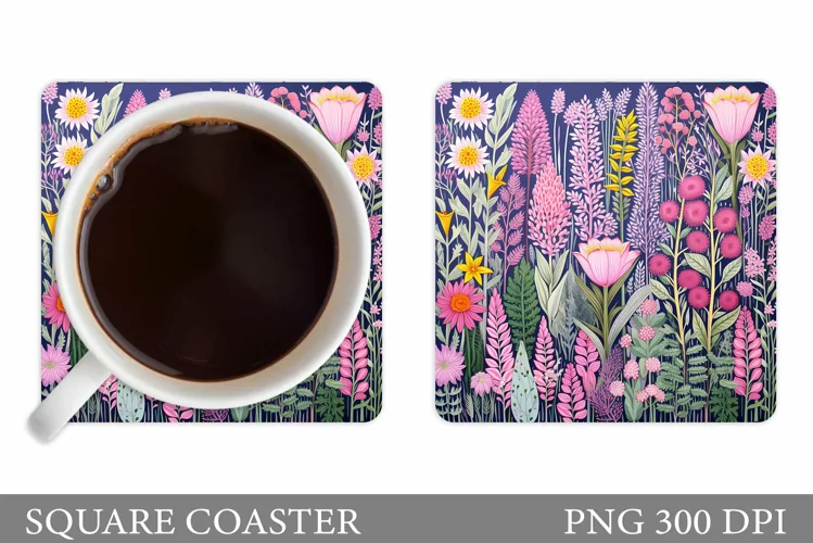 Flowers Coaster Design. Wildflowers Coaster Sublimation