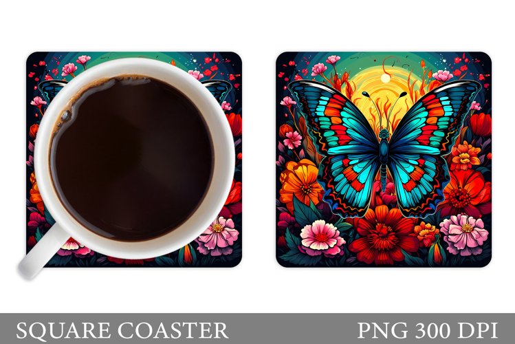 Butterfly Coaster Design. Floral Coaster Sublimation example image 1