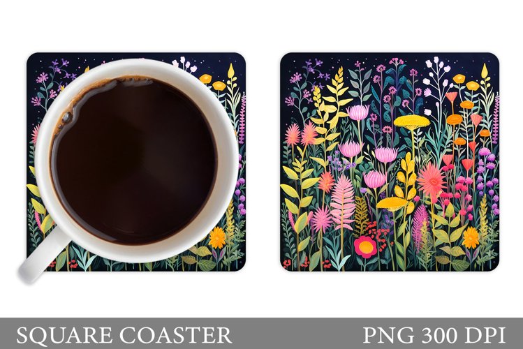 Flowers Coaster Design. Square Coaster Flowers example image 1