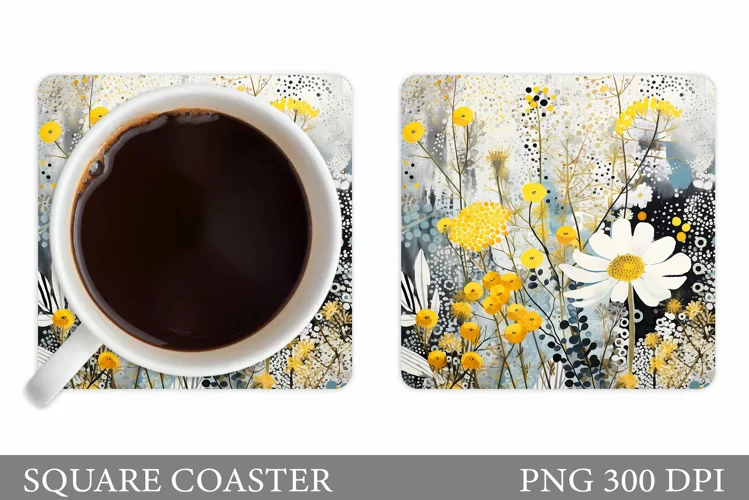 Daisy Flowers Coaster Design. Floral Coaster Sublimation