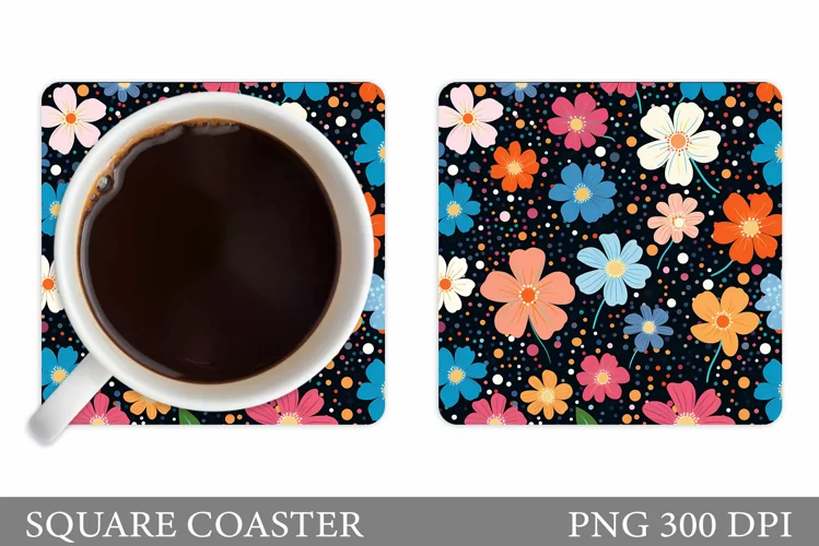 Daisy Flowers Coaster Design. Square Coaster Flowers
