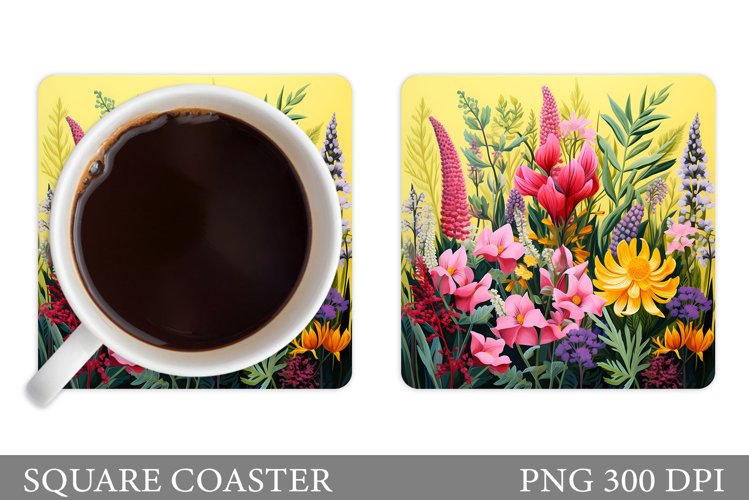 Flowers Square Coaster Sublimation. Flowers Coaster Design example image 1