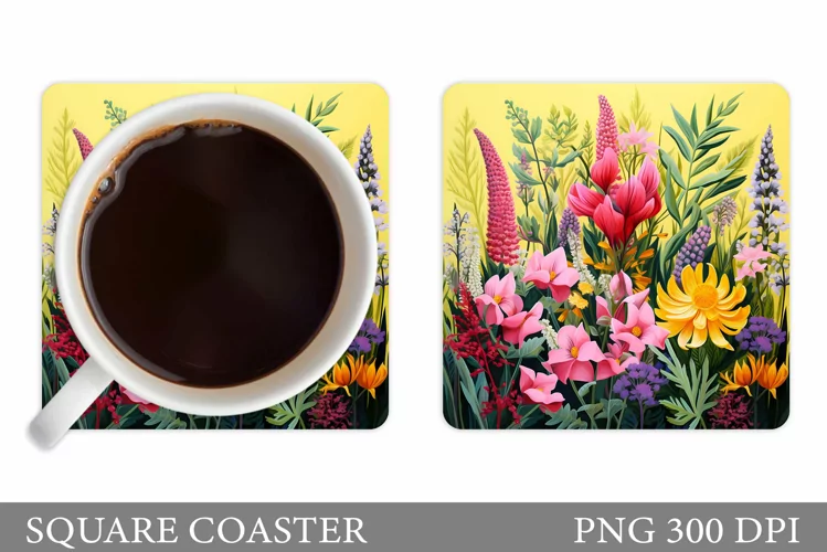 Flowers Square Coaster Sublimation. Flowers Coaster Design