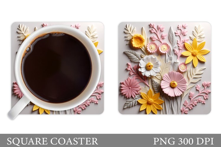 3D Flowers Coaster Design. Flowers Coaster Sublimation example image 1