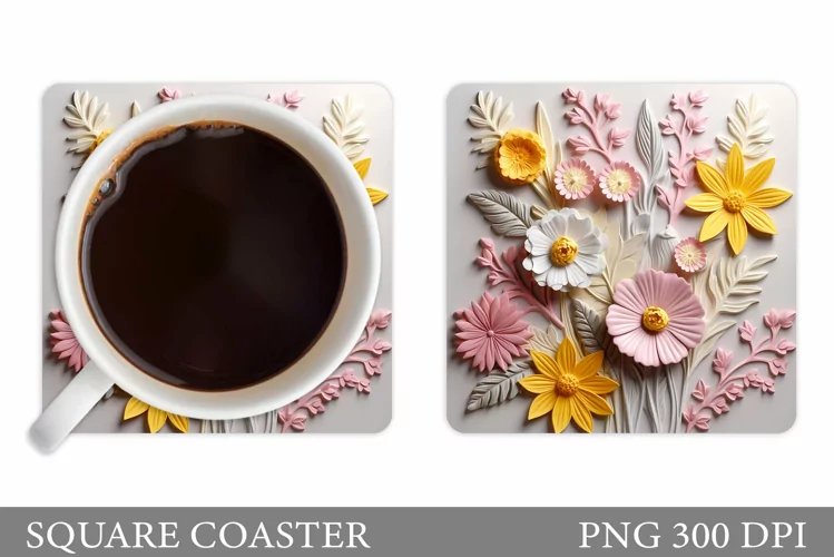 3D Flowers Coaster Design. Flowers Coaster Sublimation