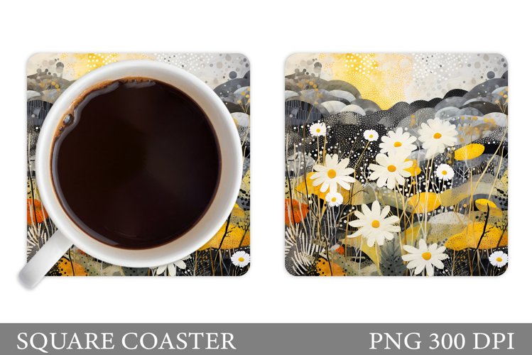 Flowers Square Coaster. Daisy Flowers Coaster Design example image 1