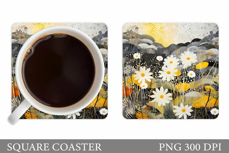 Flowers Square Coaster. Daisy Flowers Coaster Design