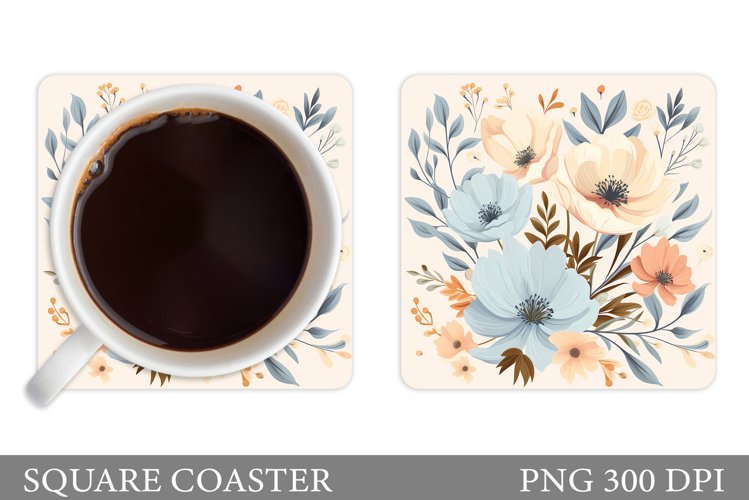 Flowers Square Coaster Sublimation. Flowers Coaster Design