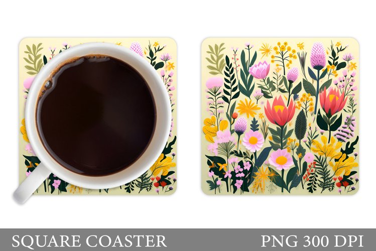 Flowers Coaster Sublimation. Square Coaster Flowers Design example image 1