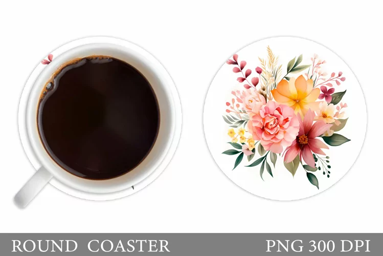 Flowers Coaster Design. Flowers Round Coaster Sublimation