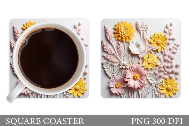 Flowers Coaster Design. 3D Flowers Coaster Sublimation example image 1