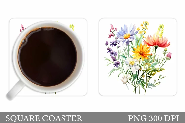 Flowers Coaster Sublimation. Wildflowers Coaster Design