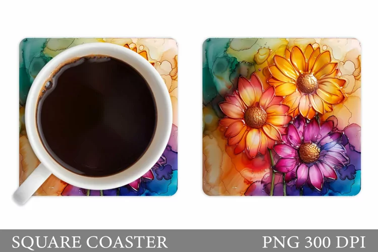 Daisy Flowers Coaster Design. Floral Coaster Sublimation