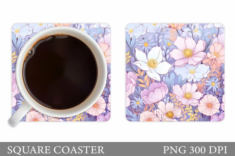 Flowers Coaster Design. Square Coaster Flowers