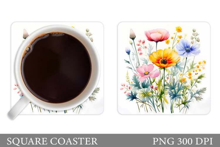 Flowers Square Coaster Sublimation. Flowers Coaster Design